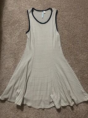 Moon Light Striped Sleeveless Swing Dress - Cream & Black